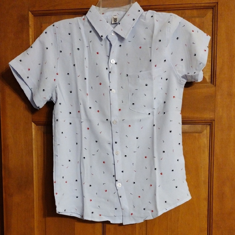 Boys Short Sleeve Button-Up Shirt with Pattern Size 170cm ( 11-12 Year Olds)